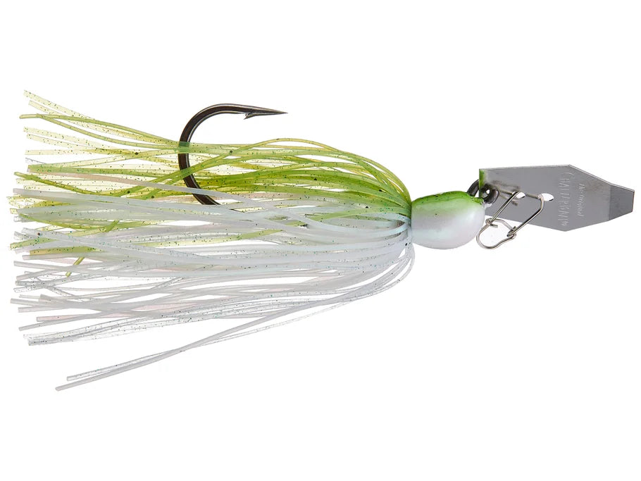 Fishing lure with green and white skirt on a white background