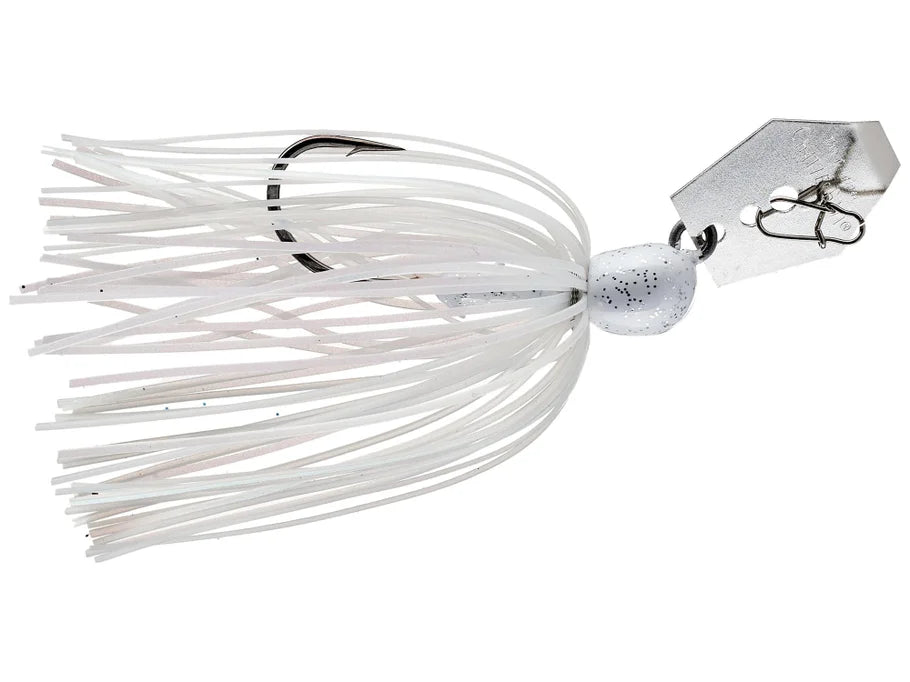 White fishing lure with a hook on a white background