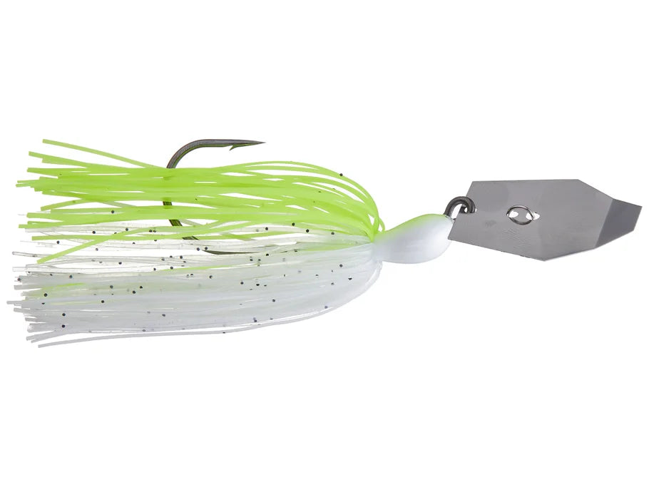 Fishing lure with green and white skirt on a white background