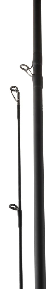 Two black fishing rods on a white background