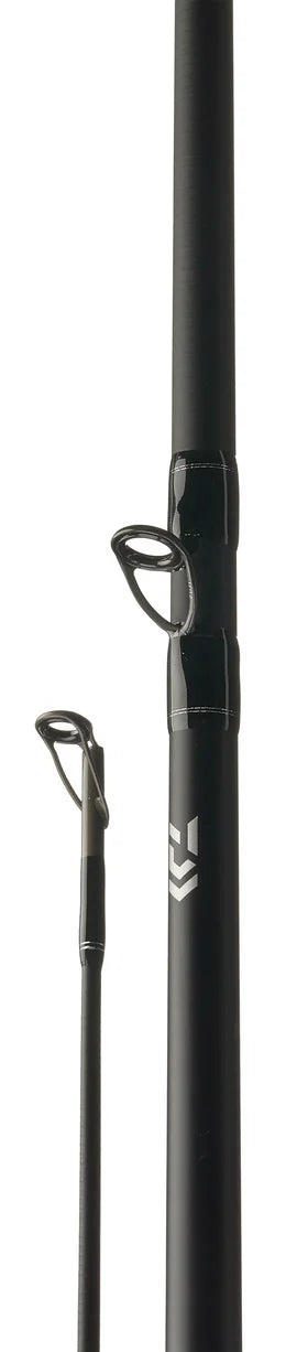 Black fishing rod with reel on a white background