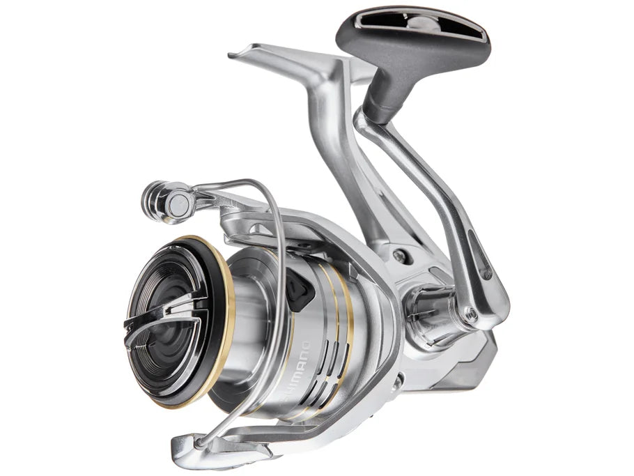 Silver fishing reel on a white background