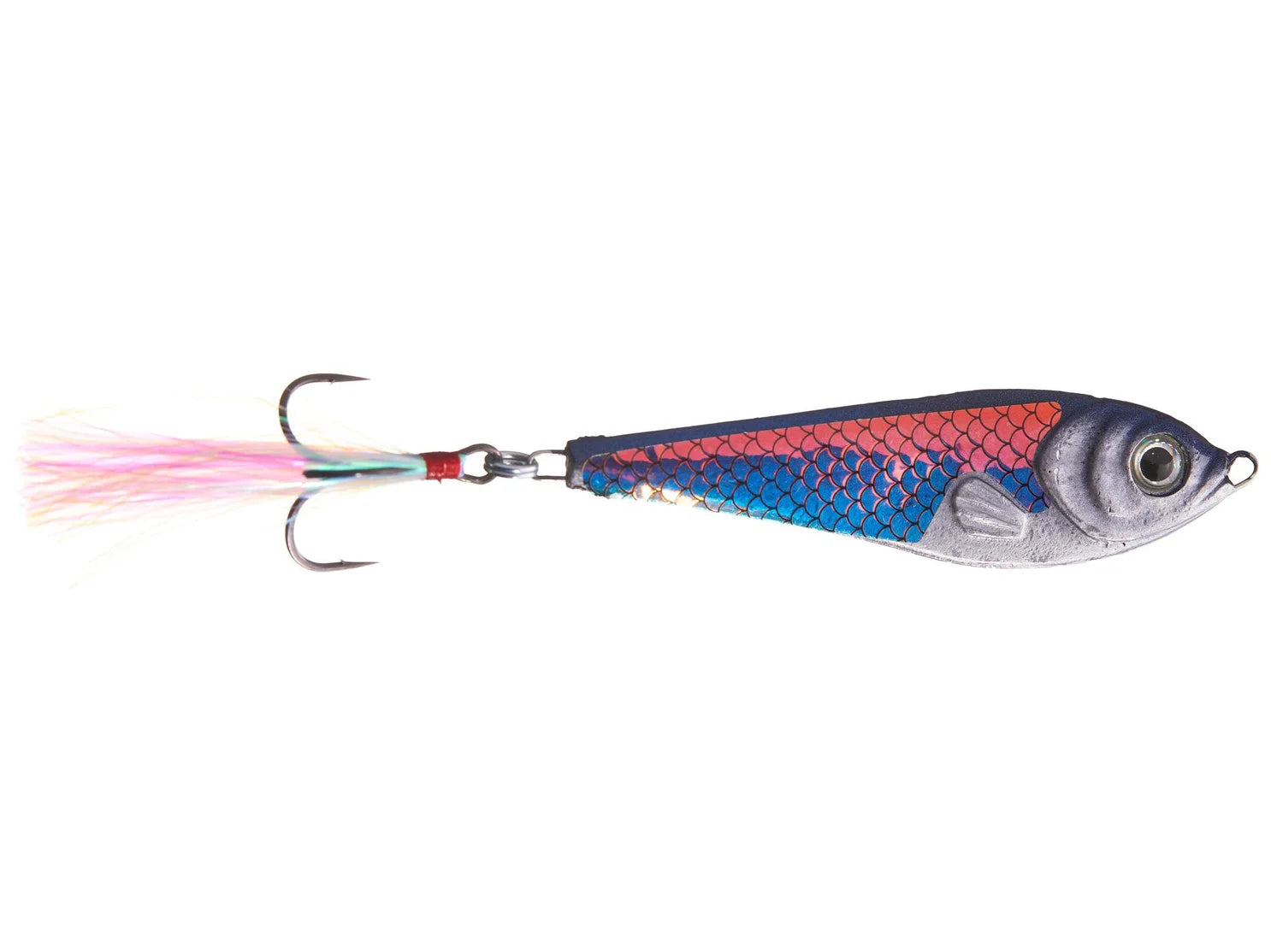 Fishing lure with a colorful design on a white background