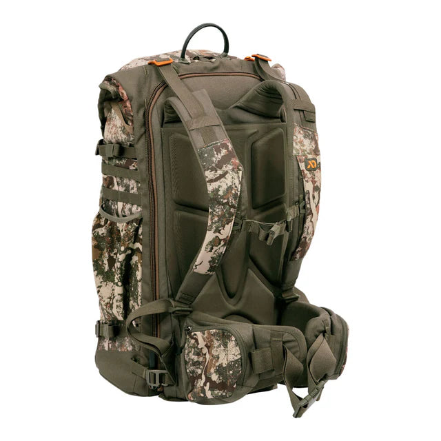 Camouflage backpack on a white background