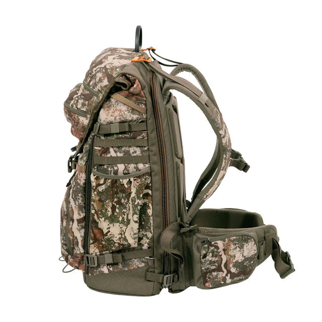 Camouflage backpack on a white background