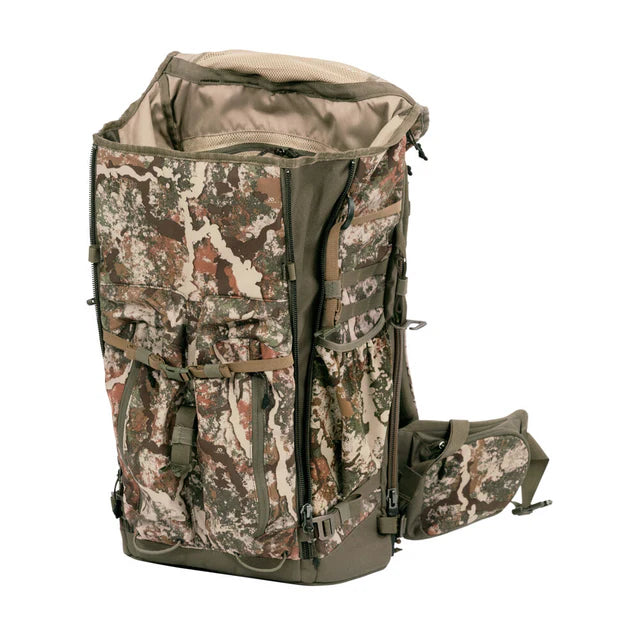 Camouflage backpack on a white background