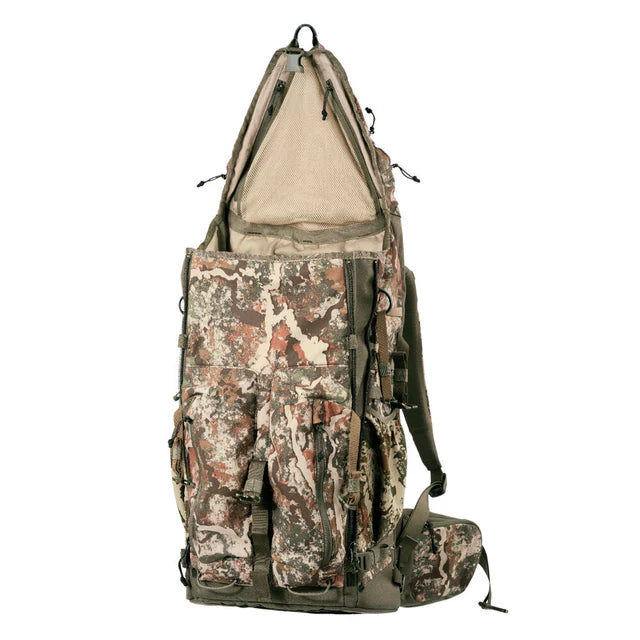 Camouflage backpack on a white background