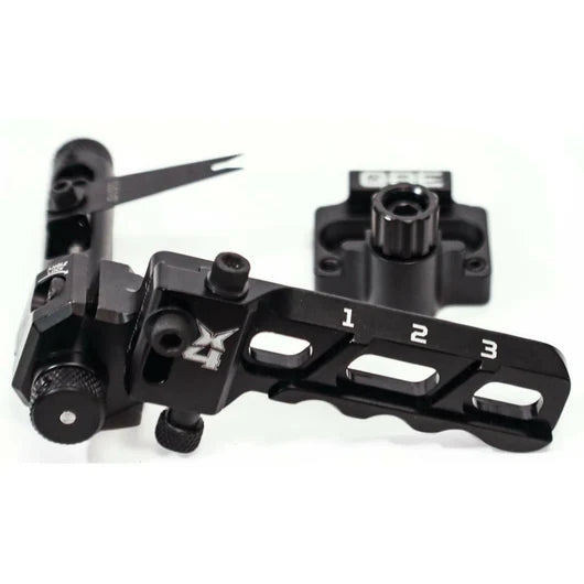 archery rest with micro adjust mechanism on a white background